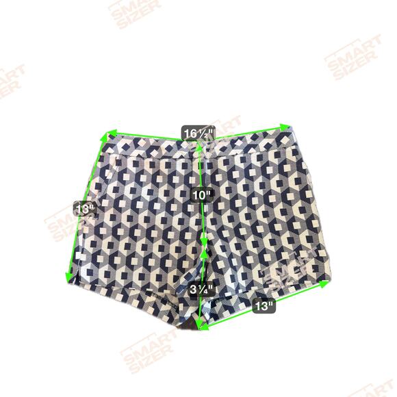 TRINA TURK Retro High Waist Navy Gray Geometric Print 3" Shorts Women's Sz 10 - Picture 8 of 10